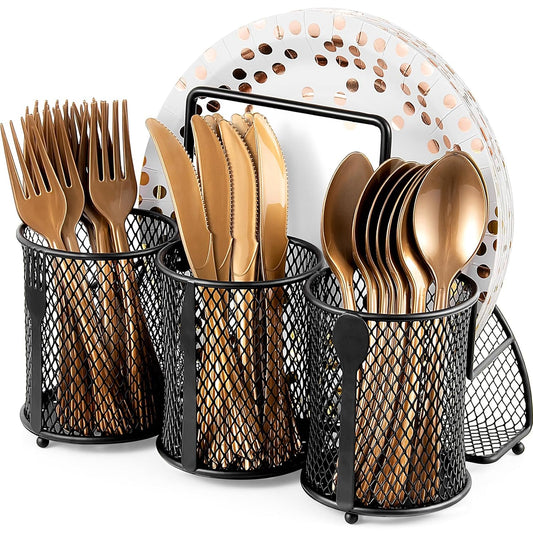 Utensil Organizer Silverware Caddy - Utensil Holde... (Black | Metal)