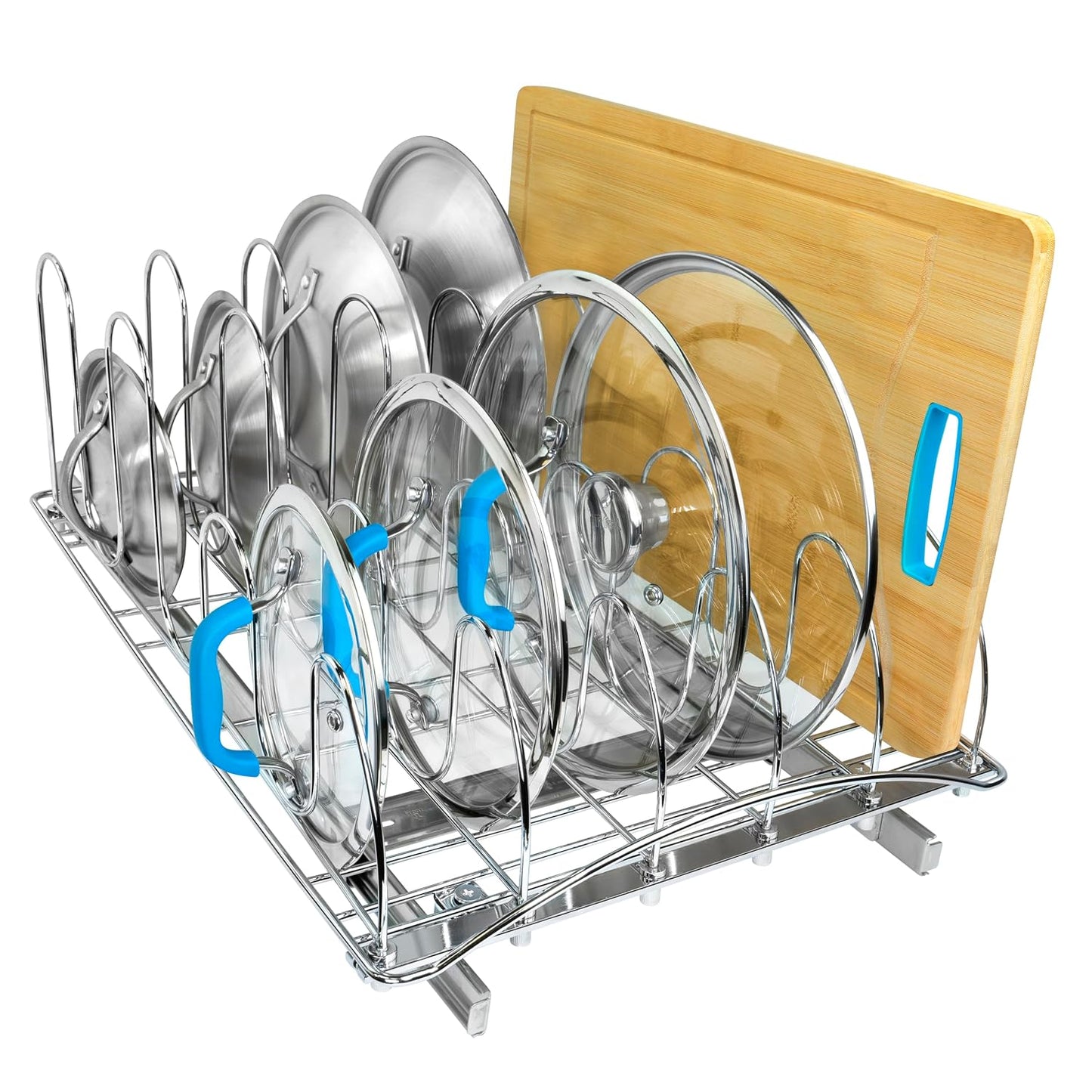 LYNK PROFESSIONAL® Pull Out Pot and Pan Lid Organizer Inside Cabinet - Lifetime Ltd. Warranty – Cookie Sheet Organizer for Cabinet – Slide Out Baking Sheet Organizer - 14W x 21D, Extra-Large, Chrome