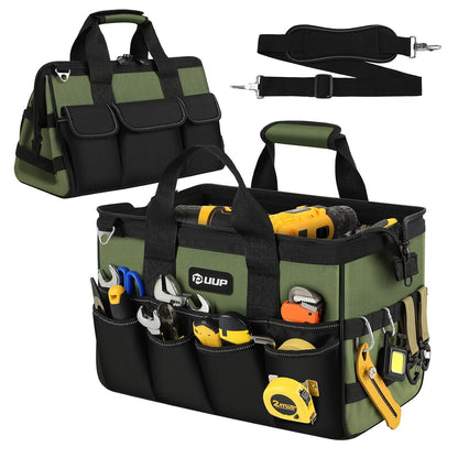 UUP Heavy Duty Tool Bag 15Inch, 16-Pocket Portable Empty Tool Box Organizer | Big Storage Toolbox Organization, Soft Handle Large Zipper Carrying Toolbag, Father Day Gifts for Him Dad Men, Green