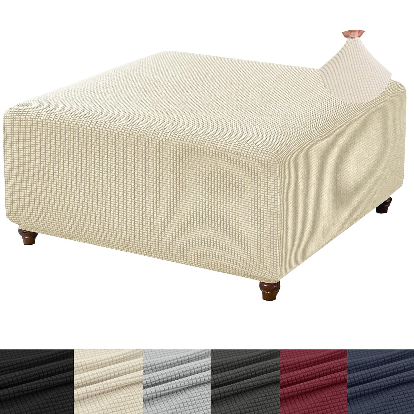 ANWUCHEN Ottoman Cover - High Stretch Knitted Jacquard Fabric, Medium Beige, Square, Furniture Cover Type, for Seating Stool, 18x30x25 inches, 0.45 lbs, Protective, Washable, Anti Slip