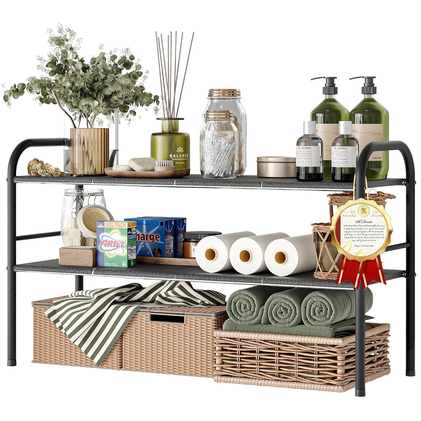 Under Sink Organizers and Storage,Expandable under cabinet organizer Shelf | 2 tier expandable shelf for kitchen and bathroom,shoe rack,8 Removable ABS Panels,Adjustable partition height,20.6-32.2" W