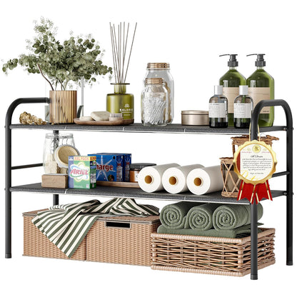 Under Sink Organizers and Storage,Expandable under cabinet organizer Shelf | 2 tier expandable shelf for kitchen and bathroom,shoe rack,8 Removable ABS Panels,Adjustable partition height,20.6-32.2" W