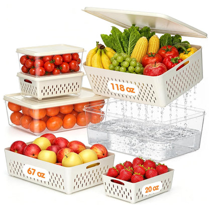 Fruit Storage Containers for Fridge, 4 Pack Plastic Food Storage Container