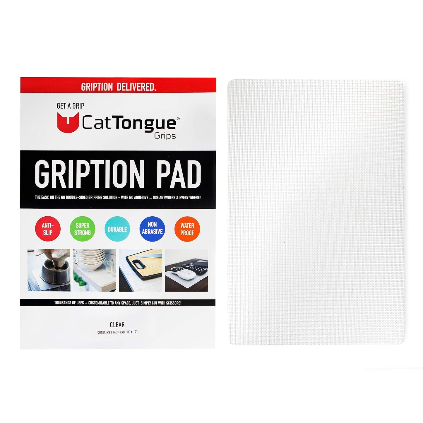 8"x12" Non-Slip Grip Pad, Non-Adhesive, Clear, 1-Pk | Gription's unique non-rubber material with double-sided traction is perfect for desks, workstations & countertops