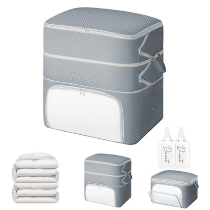 Comforter Storage Bag - 130L Blanket Storage Bags Front-opening Ultra Space Saving Self Compression Organizer, Washable Compression Bags for Storage Comforter Blanket, 1 Pack, Grey