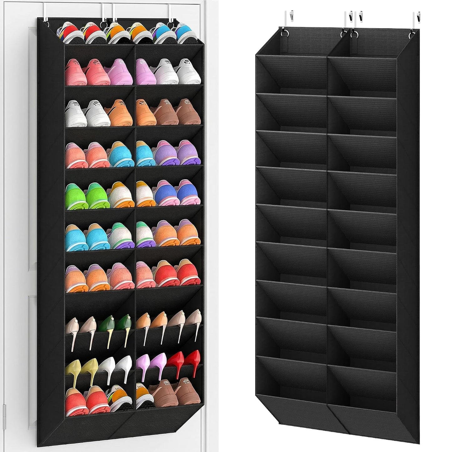 20-30 Pairs Over the Door Shoe Organizer, Breathable Pockets Hanging Shoe Storage for Closet, 10-Tier Door Shoes Rack, Handing Shoes Holder Fit All the Family's Sneakers, Boots, Heels, Black