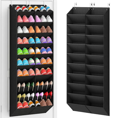 20-30 Pairs Over the Door Shoe Organizer, Breathable Pockets Hanging Shoe Storage for Closet, 10-Tier Door Shoes Rack, Handing Shoes Holder Fit All the Family's Sneakers, Boots, Heels, Black