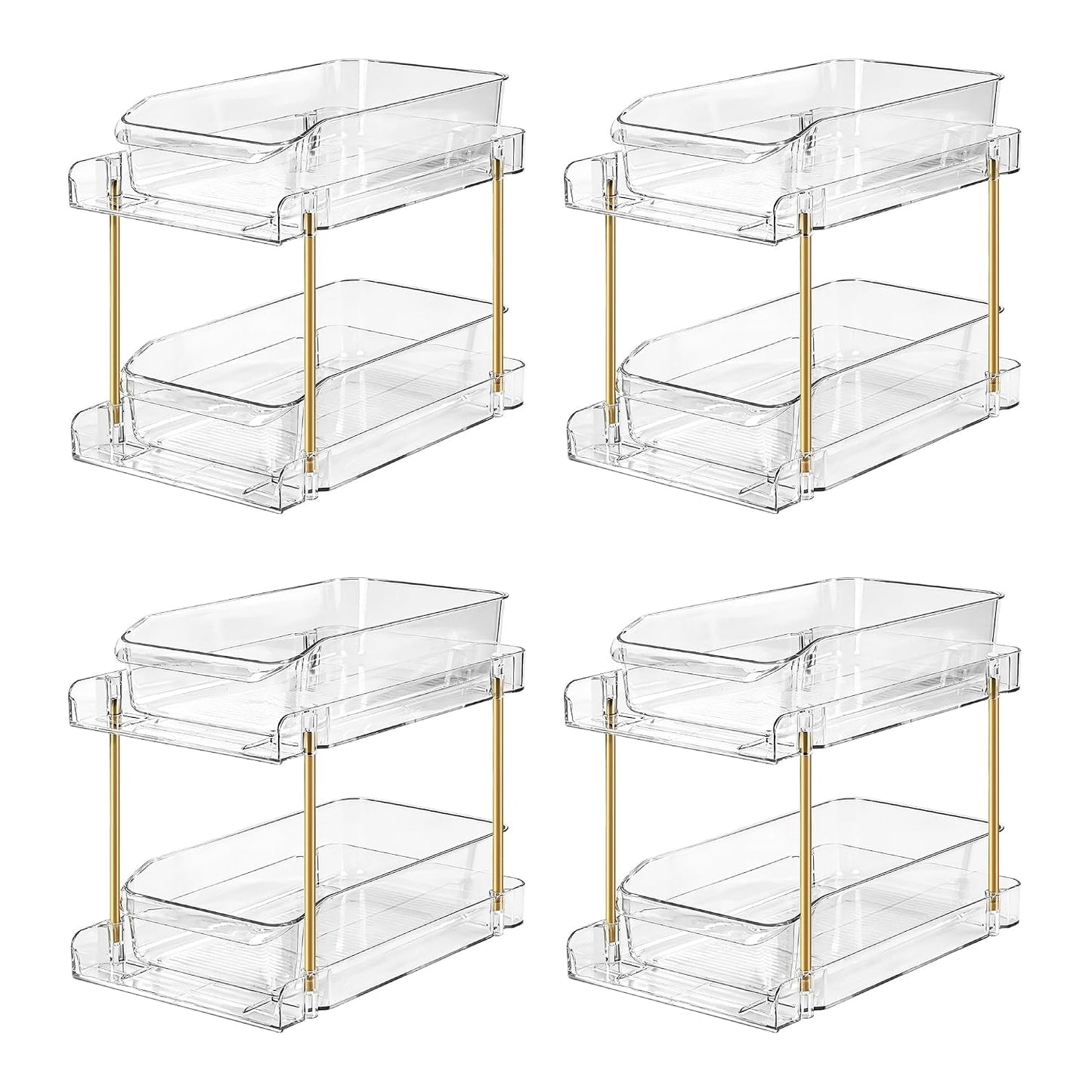 LAREKUN4pack 2-Tier Organizer & Storage Unit Stackable Bathroom Cabinet Organizer Pull-Out Kitchen Pantry Organizer & Storage System Suitable for Countertops, Pantries, Kitchens, Bathrooms