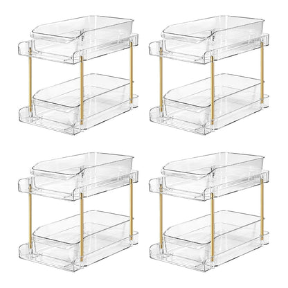 LAREKUN4pack 2-Tier Organizer & Storage Unit Stackable Bathroom Cabinet Organizer Pull-Out Kitchen Pantry Organizer & Storage System Suitable for Countertops, Pantries, Kitchens, Bathrooms