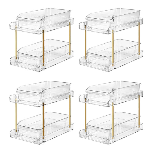 LAREKUN4pack 2-Tier Organizer & Storage Unit Stackable Bathroom Cabinet Organizer Pull-Out Kitchen Pantry Organizer & Storage System Suitable for Countertops, Pantries, Kitchens, Bathrooms