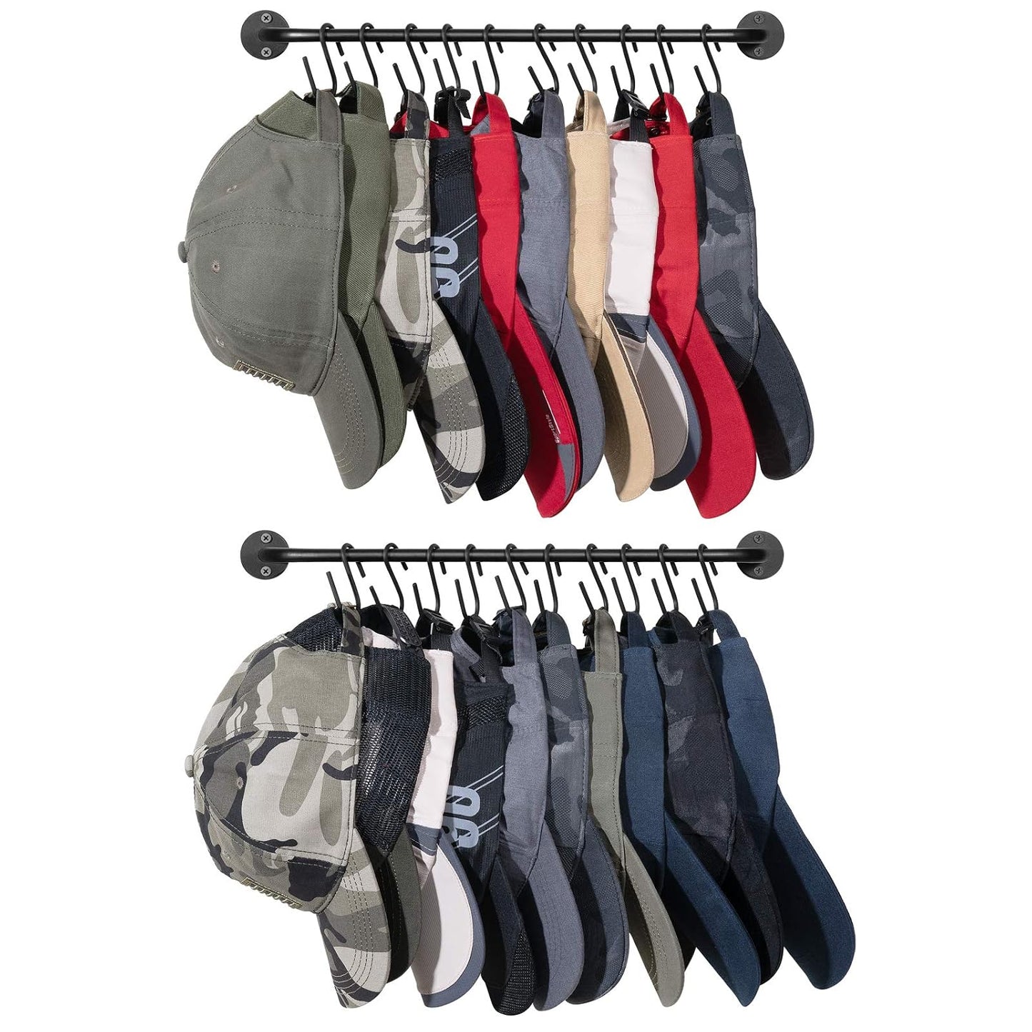 Mkono Hat Organizer Hat Rack for Wall Storage Holder with 20 Hooks Set of 2 | Hanging for 20 Caps, Adjustable Hooks, Space-Saving, Holds Baseball Scarves Belts Bags, Closet Door Bedroom Entryroom Laundry