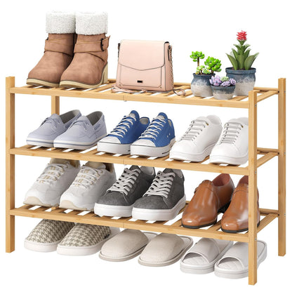viewcare 3-Tier Free Standing Shoe Racks, Bamboo Wood Shoe Rack for Entryway & Closet, Beautiful | Natural | Functional | Sturdy Shoe Rack