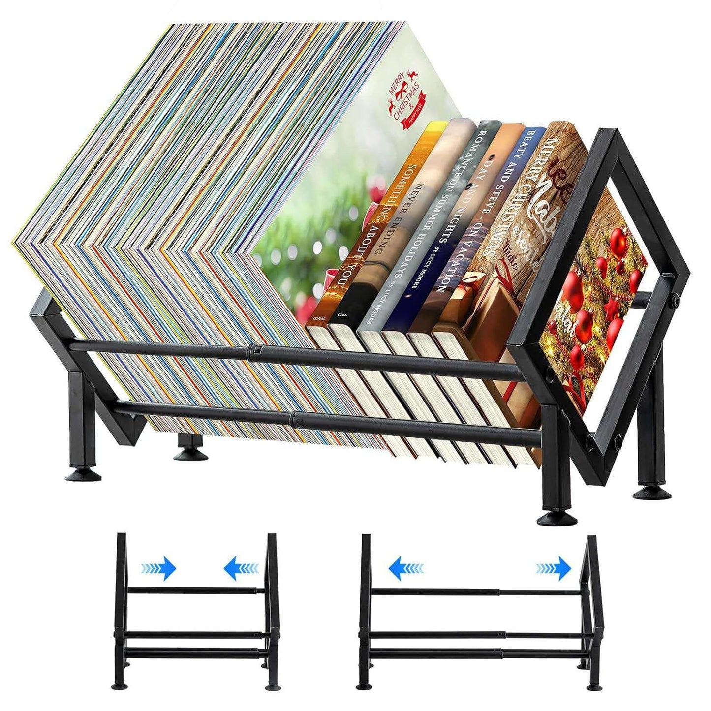 Adjustable Desktop Bookshelf for Desk Book Organizer, Tilting Tabletop Bookshelf in Office Home/Bedroom, Vinyl Record Storage Holder Book Rack for Magazine/CDs/Books/Vinyls Display (Patent Pending