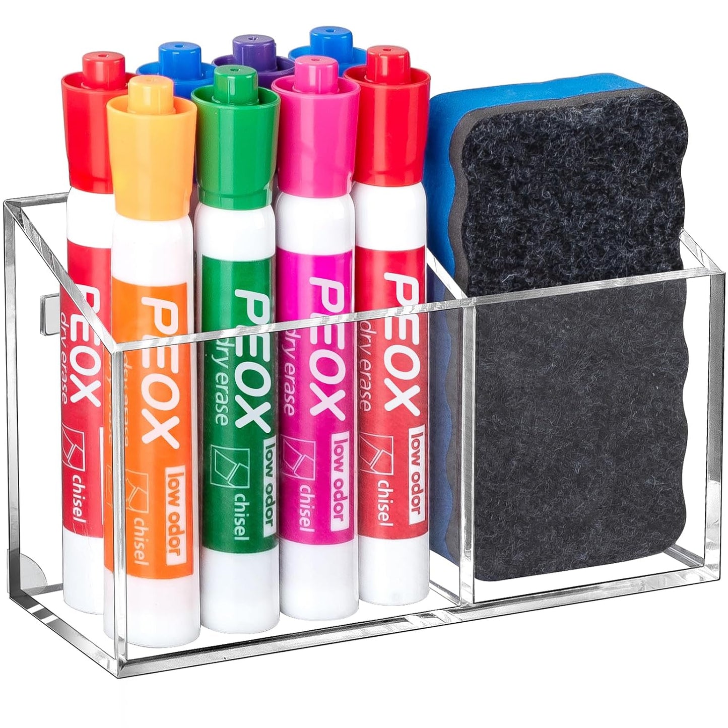 BEYGORM Magnetic Dry Erase Marker Holder for Whiteboard & Refrigerator | Non-slip Acrylic Pen Holder for Classroom, Fridge Magnet, Locker Organizer Accessories, Teacher & School Supplies(Clear)