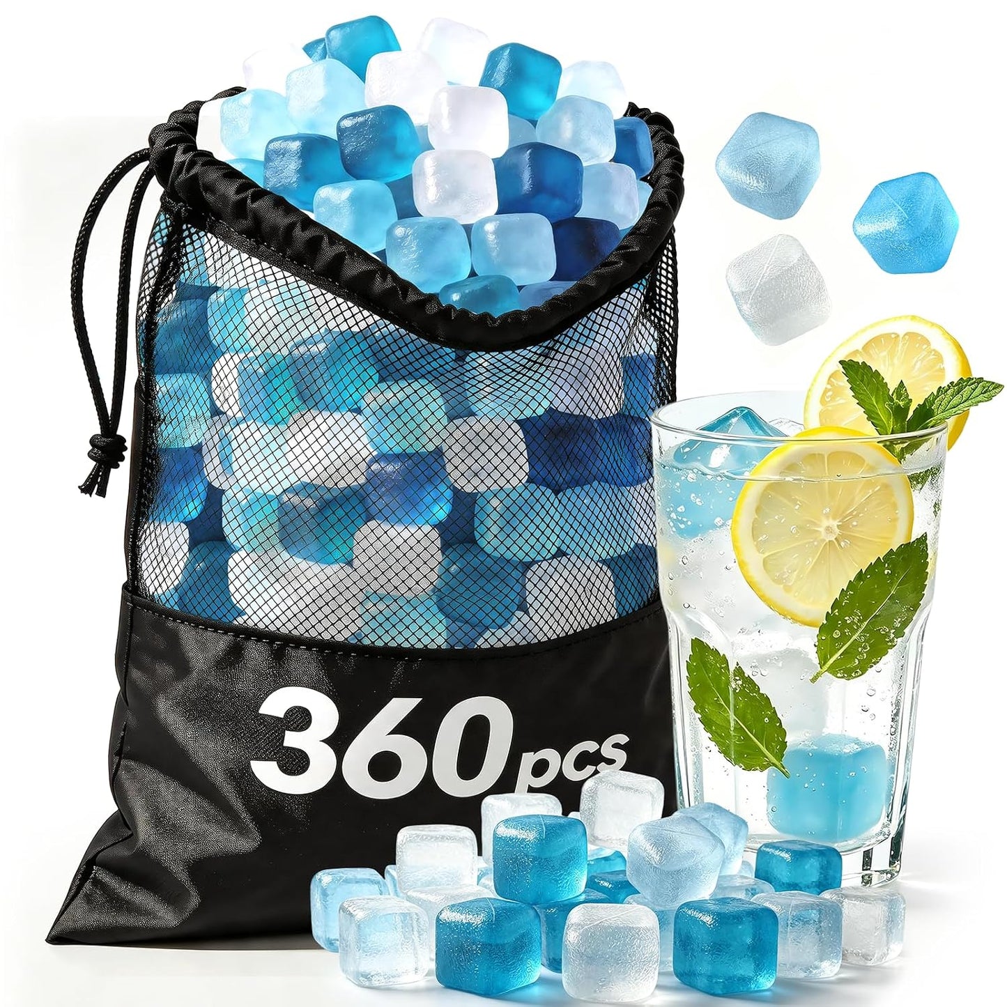 SHENGQIPC Reusable Ice Cubes for Camping, 360 Pack, 12 lbs | No Mess, No Diluting, BPA-FREE, Slow Melt, Refreezable, Large Pack for Drinks, Cooler, Party, Bars, Ice Bath, Outdoor Parties