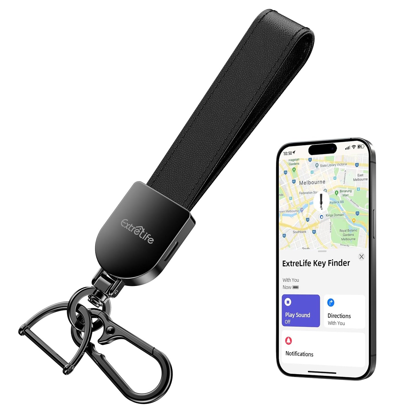 Keychain, Works with Apple Find My, Leather Car Keychain for Women and Men, Car Key Fob Holder, Key Chain with GPS Tracker, Anti-Lost Smart Keys Finder, Rechargeable, Black