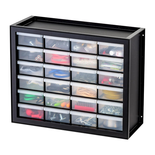 IRIS USA 24-Drawer Plastic Storage Cabinet, Teacher Toolbox, Garage, Black | Wall mountable, Stackable, Small Business Scrapbook Art Balloons Building Bricks Crafts Stickers Storage