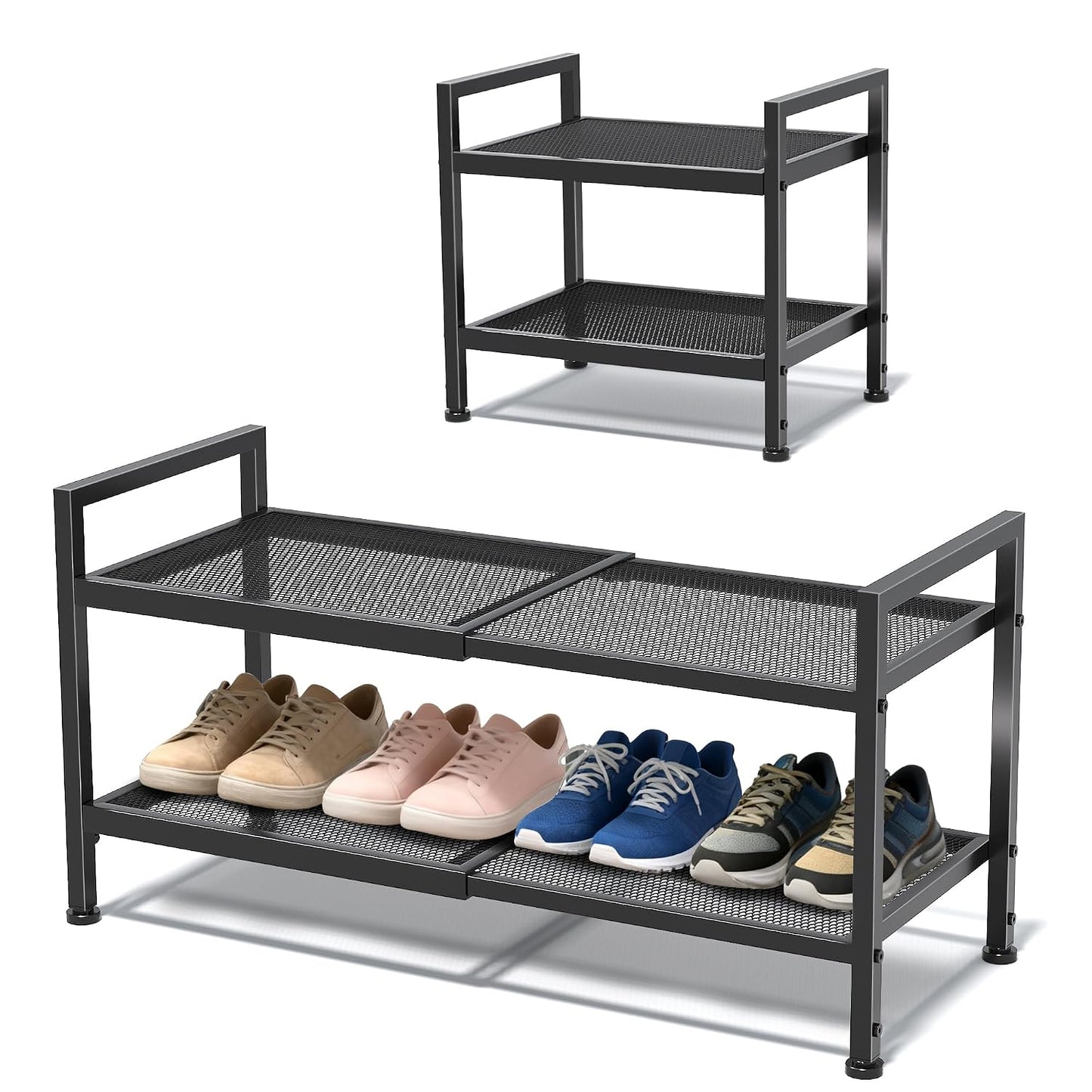 2 Tier Shoe Rack, Expandable Shoe Rack for Closet, Adjustable Shoe Organizer for Entryway, Shoe Storage Organizer for Door Entrance, Garage, Bedroom