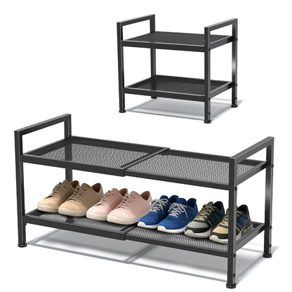 2 Tier Shoe Rack, Expandable Shoe Rack for Closet, Adjustable Shoe Organizer for Entryway, Shoe Storage Organizer for Door Entrance, Garage, Bedroom