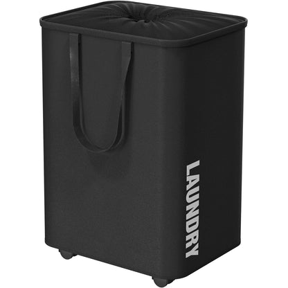 Simple Houseware Large 82L Laundry Basket with Wheels and Handles, Black | Collapsible Waterproof Hamper with Mesh Cover