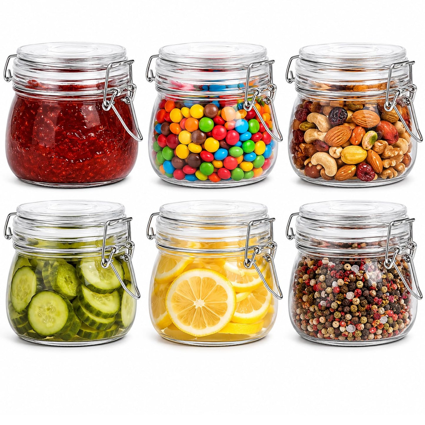 ComSaf Round Small Glass Pantry Jars with Airtight Lids 17 oz 6 Pack