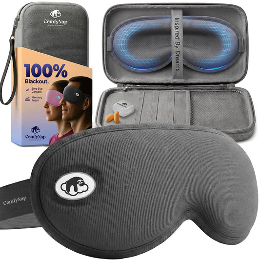 Eye Mask for Sleep with Ultimate Travel Case & Ear Plugs - DeepSpace™ Blackout Sleep Mask for Women Men, Side Sleeper Adjustable Eye Cover, Zero Eye Pressure, Memory Foam Eye Mask (Moon)
