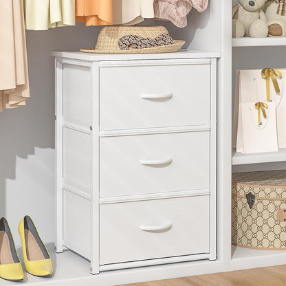 DAOUTIME Stackable Storage Drawers, 3 Drawers for Closet Clothes, White Closet Organizer with Wooden Top & Metal Frame, Freestanding or Stackable Dresser for Bedroom, Living Room