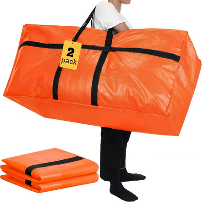2 Pcs 66 Gallon Extra Large Moving Bags Storage Bags with Zipper and Handles Heavy Duty Duffle Bag Foldable Tote Bag for College Dorm Travel Clothes Blankets Bedding Moving(Orange)