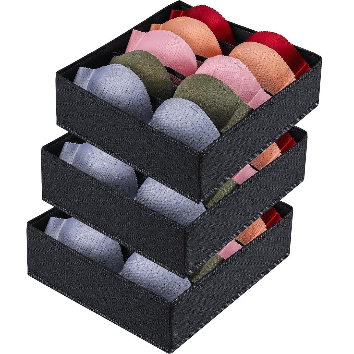 Bra Storage Drawers Organizer for Clothing Underwear Drawer Organizer Dividers Black Foldable Storage Cube Bins for Bra,Socks, Underwear,3 Pack （Black）