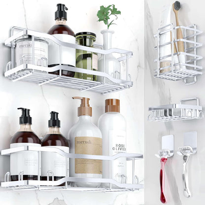 Shower Caddy Bathroom Shelves, The Athena Silken 4 Set, 40LB Capacity, Adhesive Tape No Drill - Rustproof -Gorgeous Powder Coated 304 Stainless Steel Shower Organizer for kitchen & Home Decor - Black