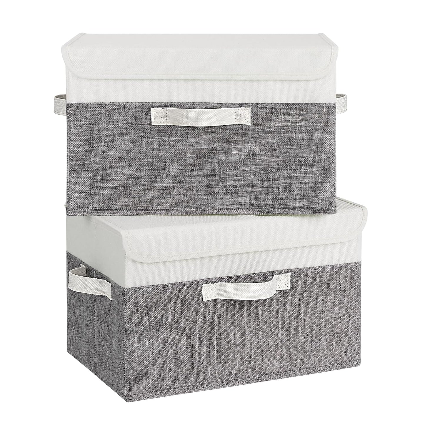 GRANNY SAYS Fabric Storage Boxes, Memory Keepsake Box, Large Storage Bins with Lids, Closet Organizers, Toy Box, Storage Baskets for Shelves, White/Gray, 2-Pack