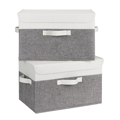 GRANNY SAYS Fabric Storage Boxes, Memory Keepsake Box, Large Storage Bins with Lids, Closet Organizers, Toy Box, Storage Baskets for Shelves, White/Gray, 2-Pack