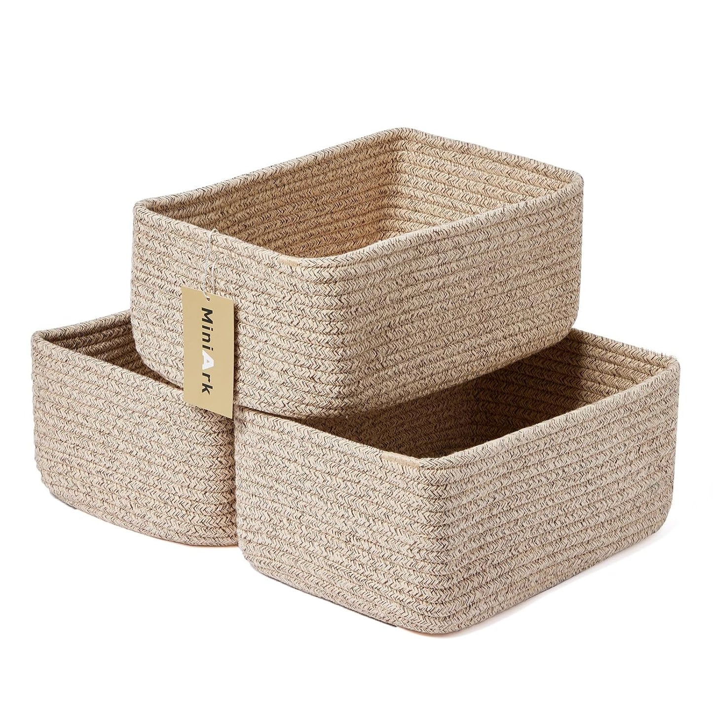 MiniArk Small Storage Baskets for Organizing | Closet Organizer Bins | Shelf Toy Basket | Woven Rope Baskets | Cube Decorative Box | Shallow Basket | L11.5xW7.5xH4.7| Brown