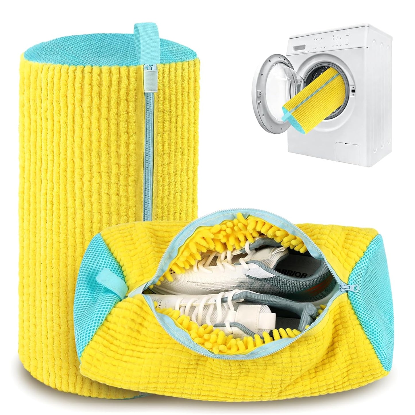 2 Pack Shoe Washing Machine Bag, Laundry Shoe Bag for Washer and Dryer, Reusable Shoe Cleaning Bag for Sneakers and All Shoes Types with Self-Locking Zipper (Yellow)