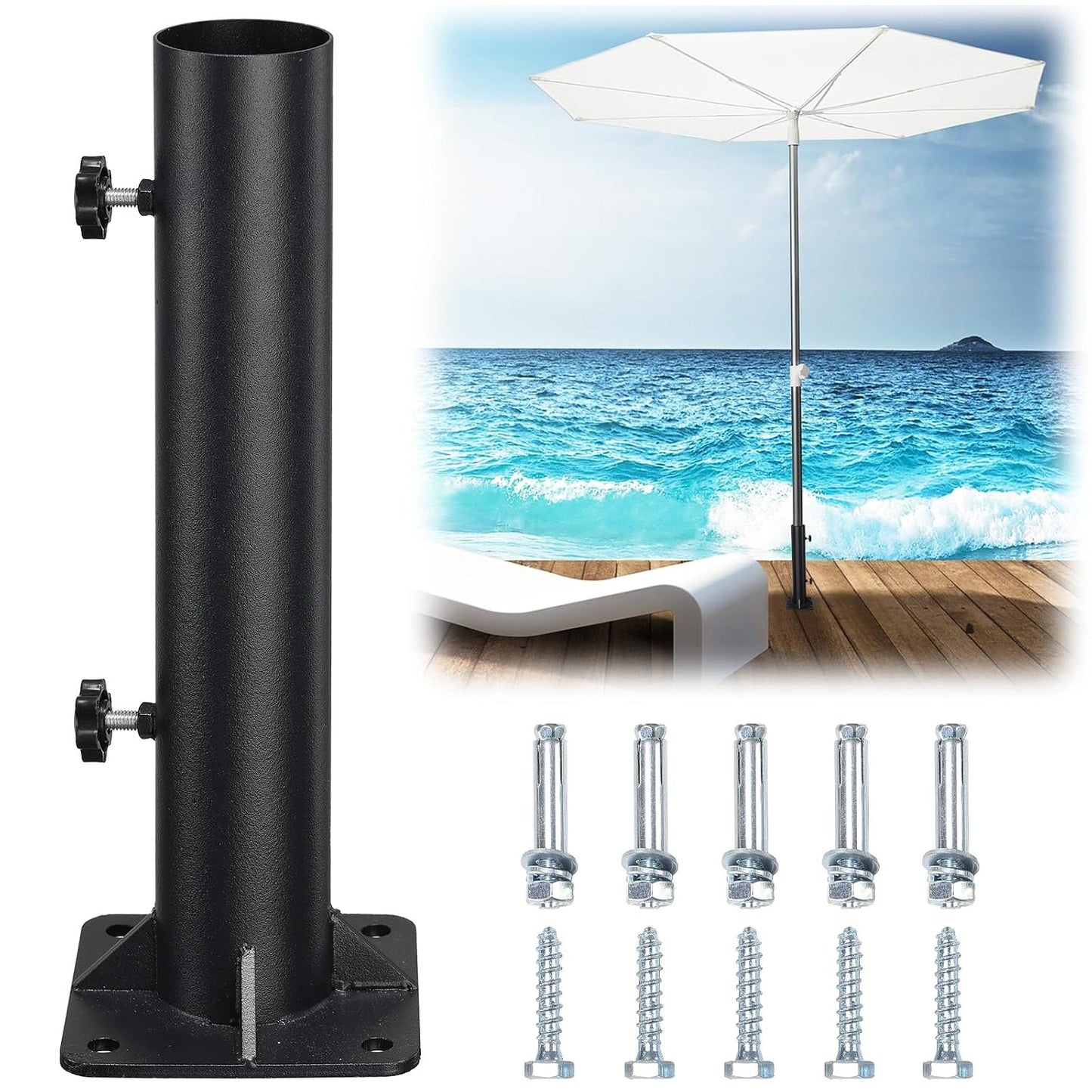 Patio Umbrella Base, Heavy Duty Deck Umbrella Mount, Outdoor Umbrella Flag Pole Holder Stand Base for 1"-1.8" Pole, Umbrella Base for Pool, Entryway, Patio Table, Balcony, Decks, Docks, Backyard 1PC