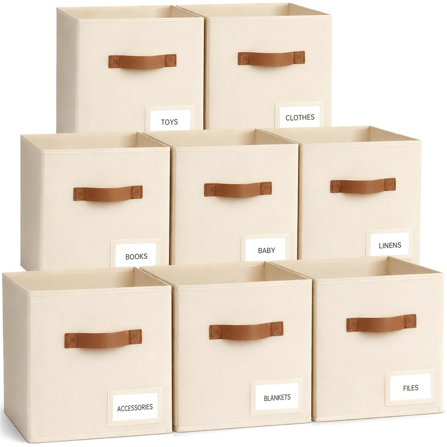 Storage Cubes 8 Pack, 11 Inch Fabric Storage Cubes Organizer Bins with Labels, Odor-Free & Sturdy PP Structure, Cubby Baskets for Closet, Shelves, Toys & Nursery (Beige)