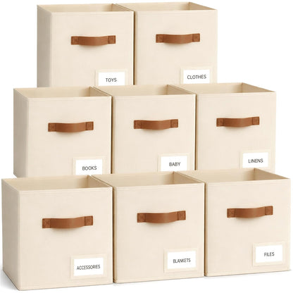 Storage Cubes 8 Pack, 11 Inch Fabric Storage Cubes Organizer Bins with Labels, Odor-Free & Sturdy PP Structure, Cubby Baskets for Closet, Shelves, Toys & Nursery (Beige)