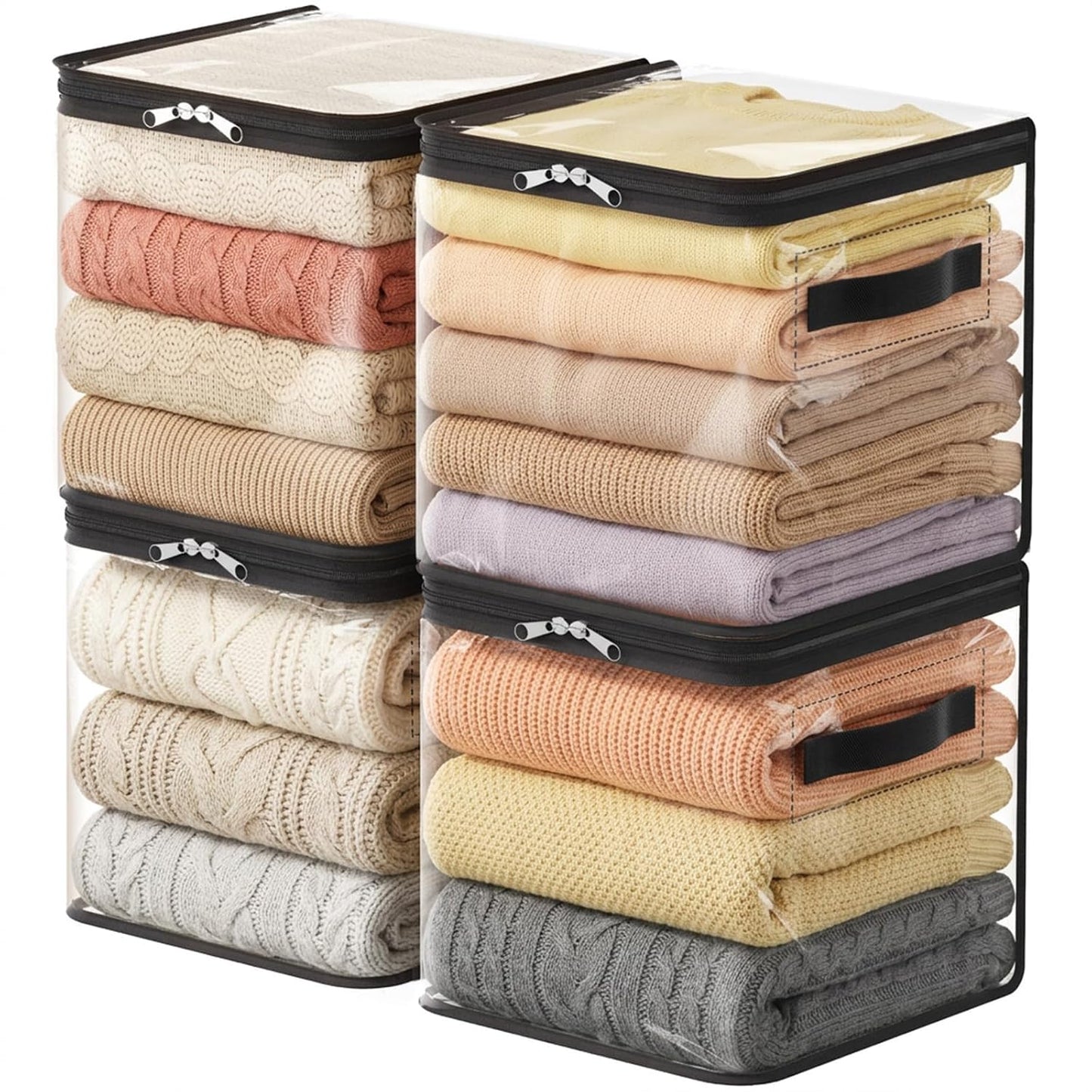 Lifewit 4 Pack Clear Clothes Storage Bags, Sweater Storage with Zipper, 18L Vinyl Foldable Moving Bags, Storage Container for Blankets Bed Sheet Sweater Yarns