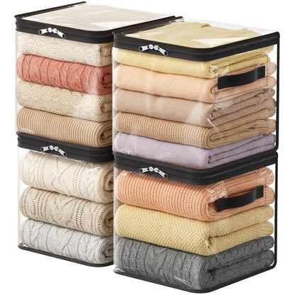 Lifewit 4 Pack Clear Clothes Storage Bags, Sweater Storage with Zipper, 18L Vinyl Foldable Moving Bags, Storage Container for Blankets Bed Sheet Sweater Yarns
