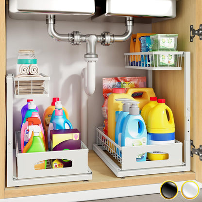 Under Sink Organizer, 2 Pack Cabinet Organizer for... (2 Count | White | Iron)