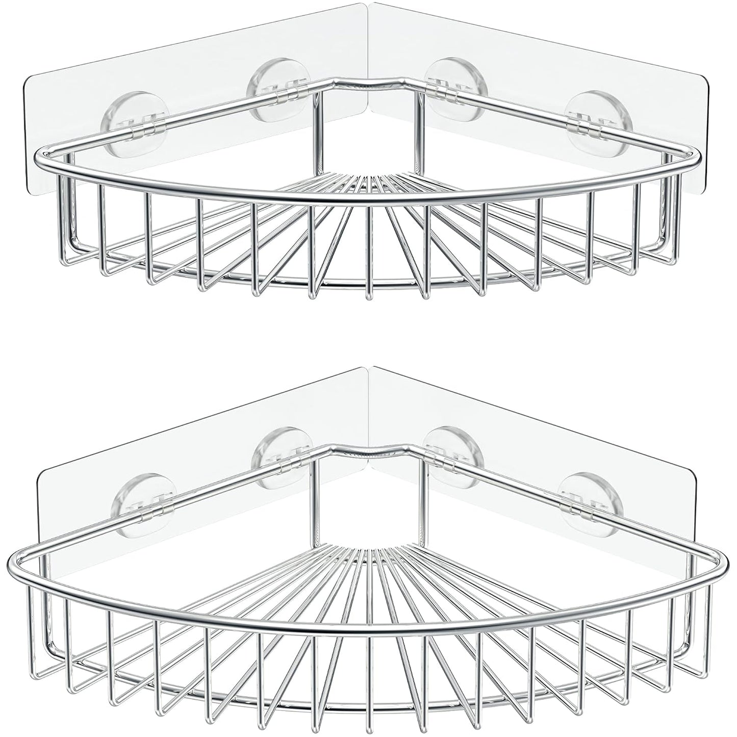 SMARTAKE 2-Pack Corner Shower Caddy, SUS304 Stainless Steel, Silver | Wall Mounted Bathroom Shelf with Adhesive, Storage Organizer for Toilet, Dorm and Kitchen