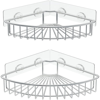 SMARTAKE 2-Pack Corner Shower Caddy, SUS304 Stainless Steel, Silver | Wall Mounted Bathroom Shelf with Adhesive, Storage Organizer for Toilet, Dorm and Kitchen
