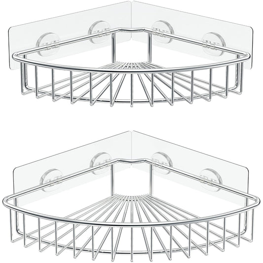 SMARTAKE 2-Pack Corner Shower Caddy, SUS304 Stainless Steel, Silver | Wall Mounted Bathroom Shelf with Adhesive, Storage Organizer for Toilet, Dorm and Kitchen