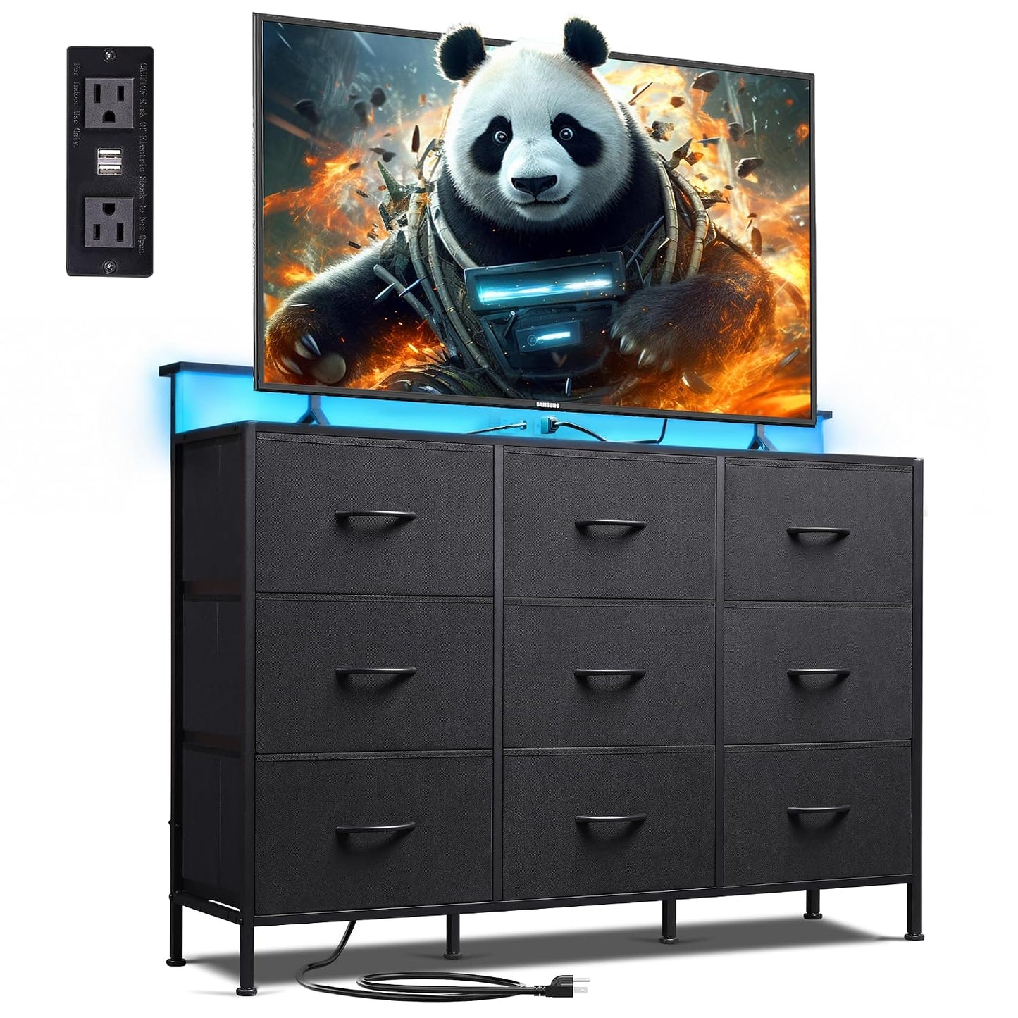 Black Dresser TV Stand for 45, 50, 55 inch TV, Ent... (Black)