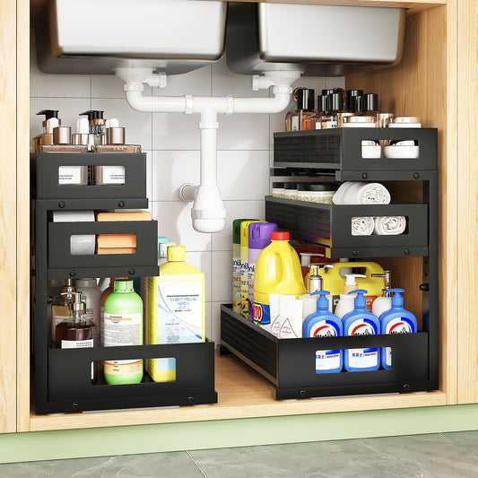 Under Sink Organizer,3-Tier Heavy Duty Pull out Ca... (‎Black | ‎Carbon Steel)