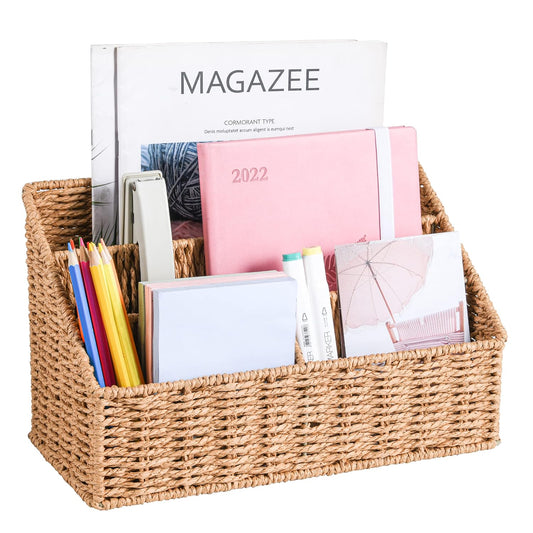 Woven Mail Organizer Countertop, 12 Inch Mail Orga... (Natural | Metal)