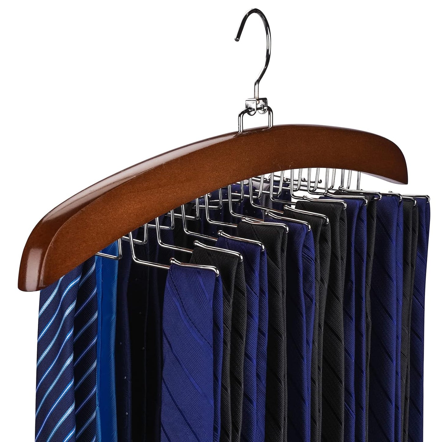 Tie Rack 2Pcs Tie Racks for Men Closet 24 Hooks, Wooden Tie Organizer with Upgraded 360°Rotating, Scarves Accessories Closet Organizer for Bras,Tank Tops,Camisoles etc.Walnut…
