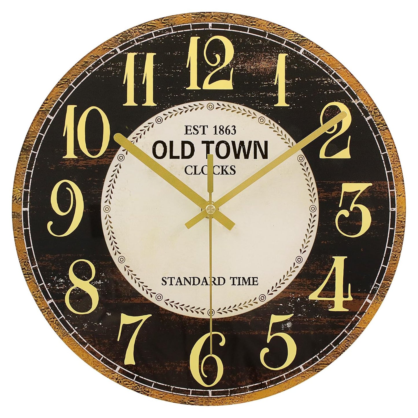 Waterproof Outdoor Wall Clock 12in Silent Patio Pool Black Gold Decor | WISKALON Glass Retro Vintage Battery Operated Non-Ticking Quartz Analog For Room Office