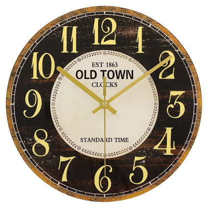Waterproof Outdoor Wall Clock 12in Silent Patio Pool Black Gold Decor | WISKALON Glass Retro Vintage Battery Operated Non-Ticking Quartz Analog For Room Office