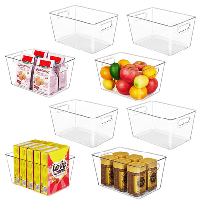 YIHONG 8 Pack Clear Storage Bins, Pantry Organizer Bins with Handle, Large | Plastic Bins, Pantry Storage Containers for Kitchen, Freezer, Cabinet, Closet, Bathroom, Under Sink Organizers and Storage
